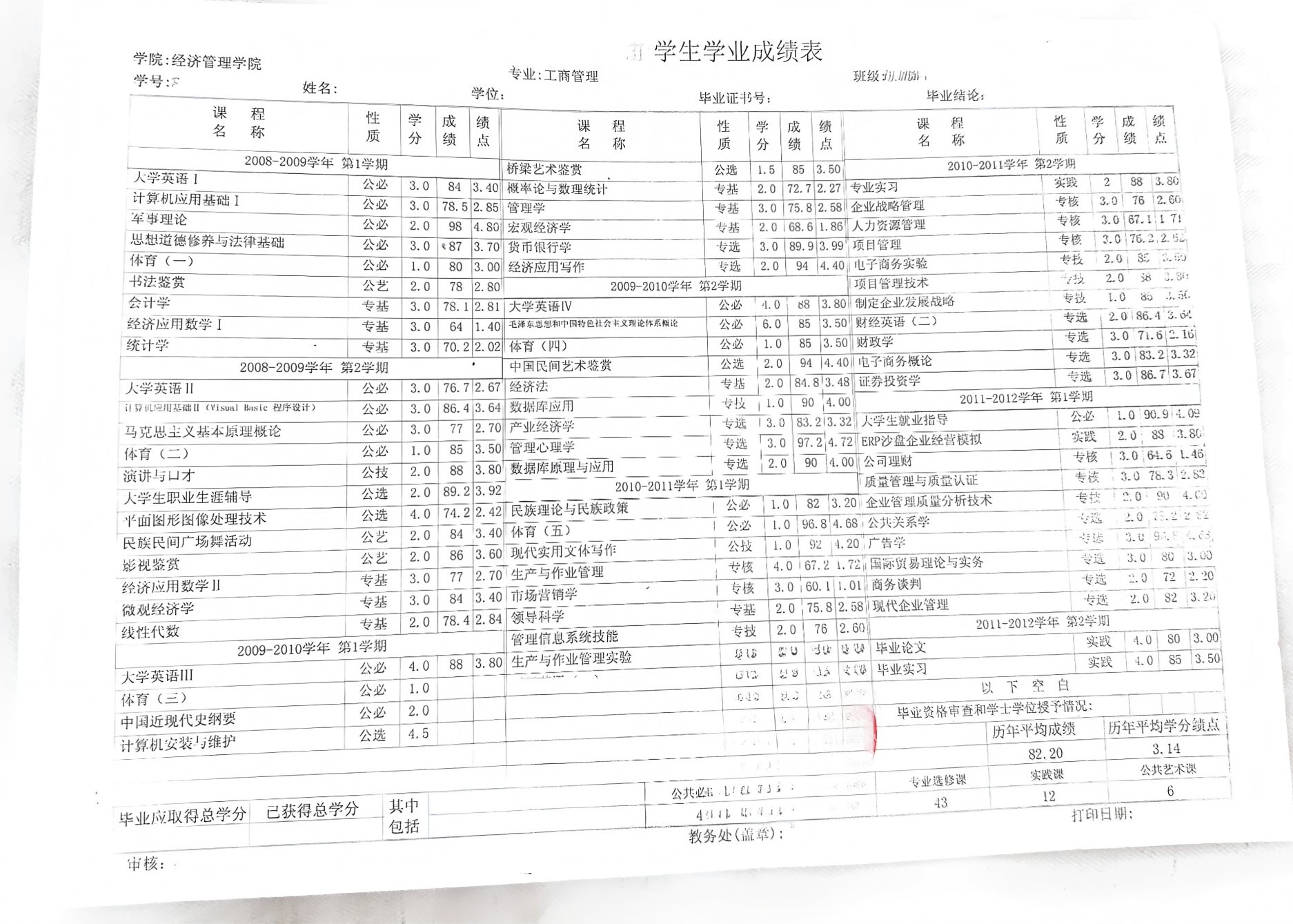 多列成绩单，跨多个学年，三列并排布局，信息密度极高